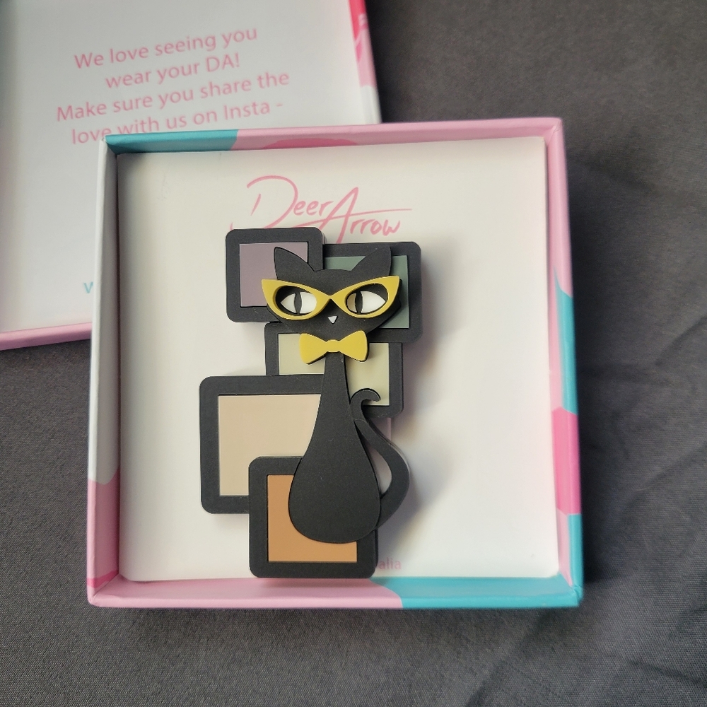 Deer Arrow Astro the Retro Cat matte brooch